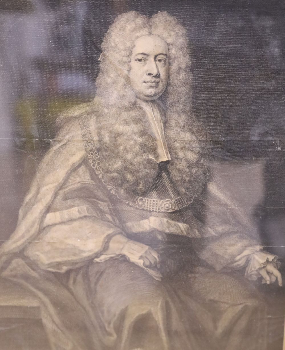 Six assorted antique engravings, Portraits of William Pitt, Oliver Cromwell, Robert Lloyd Raymond, Prince George of Denmark, Sir